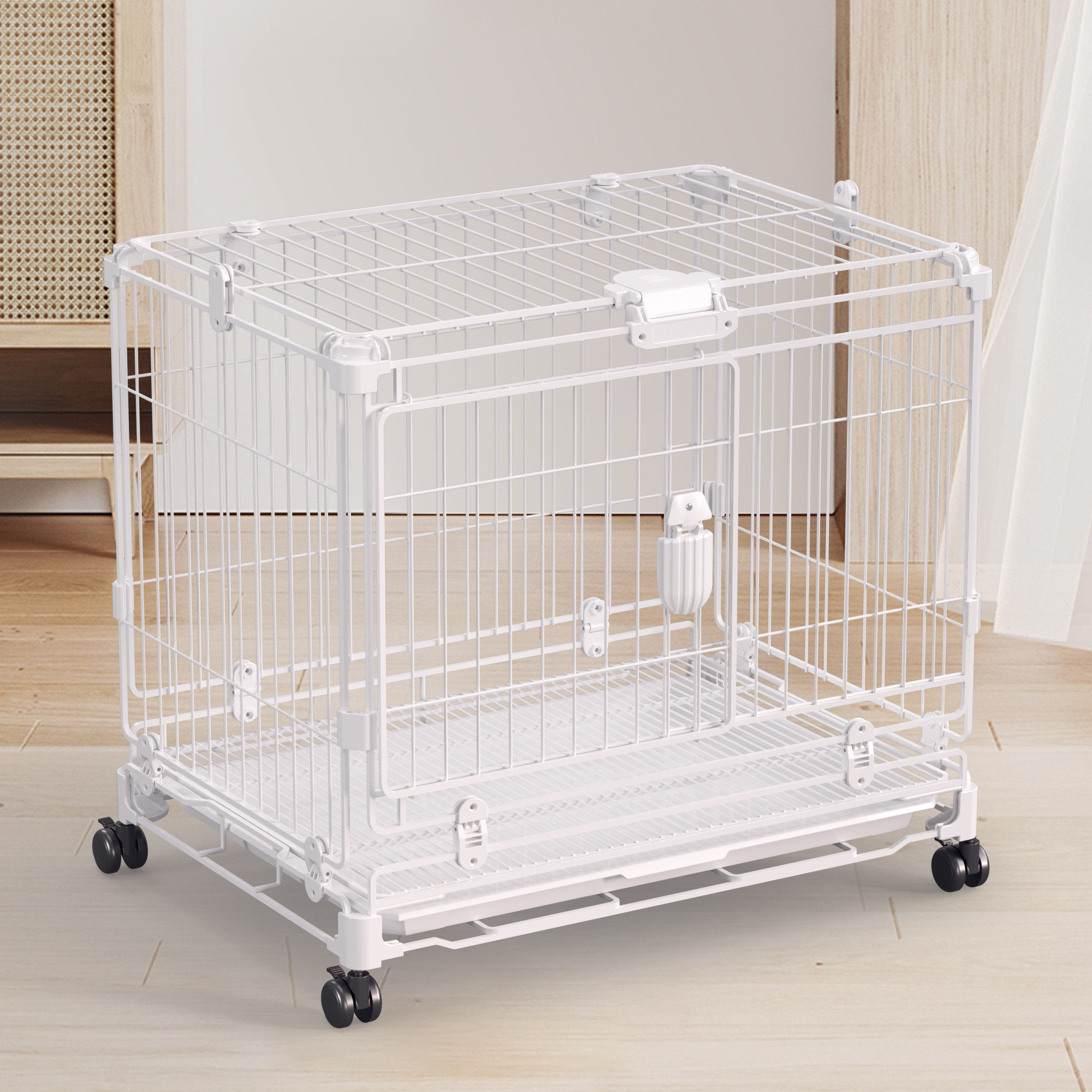 Leisure Pet Cages Dog kennel Indoor Collapsible Cat Transport Carrier Cage Universal Wheel with Manual Valve