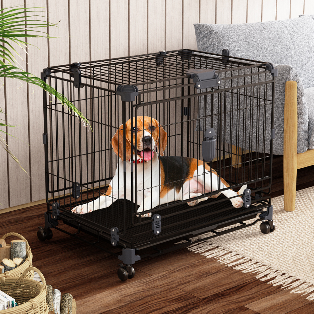 Cat&Dog Boarding/Rest Cage Sturdy Pet Cage with Wheel Open Top & Casters Iron Collapsible Style Drawable Tray