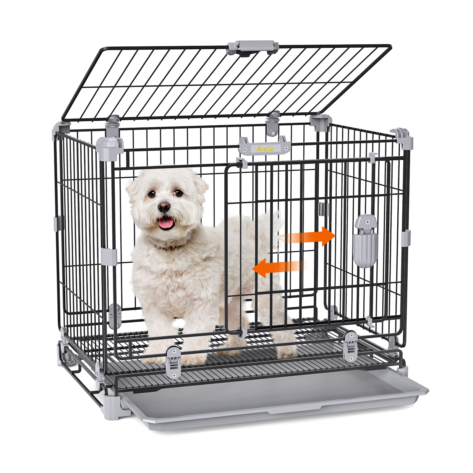 Cat&Dog Boarding/Rest Cage Sturdy Pet Cage with Wheel Open Top & Casters Iron Collapsible Style Drawable Tray