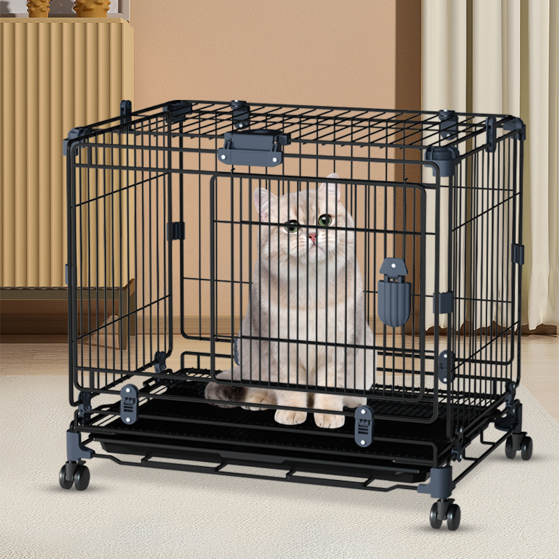 Cat&Dog Boarding/Rest Cage Sturdy Pet Cage with Wheel Open Top & Casters Iron Collapsible Style Drawable Tray