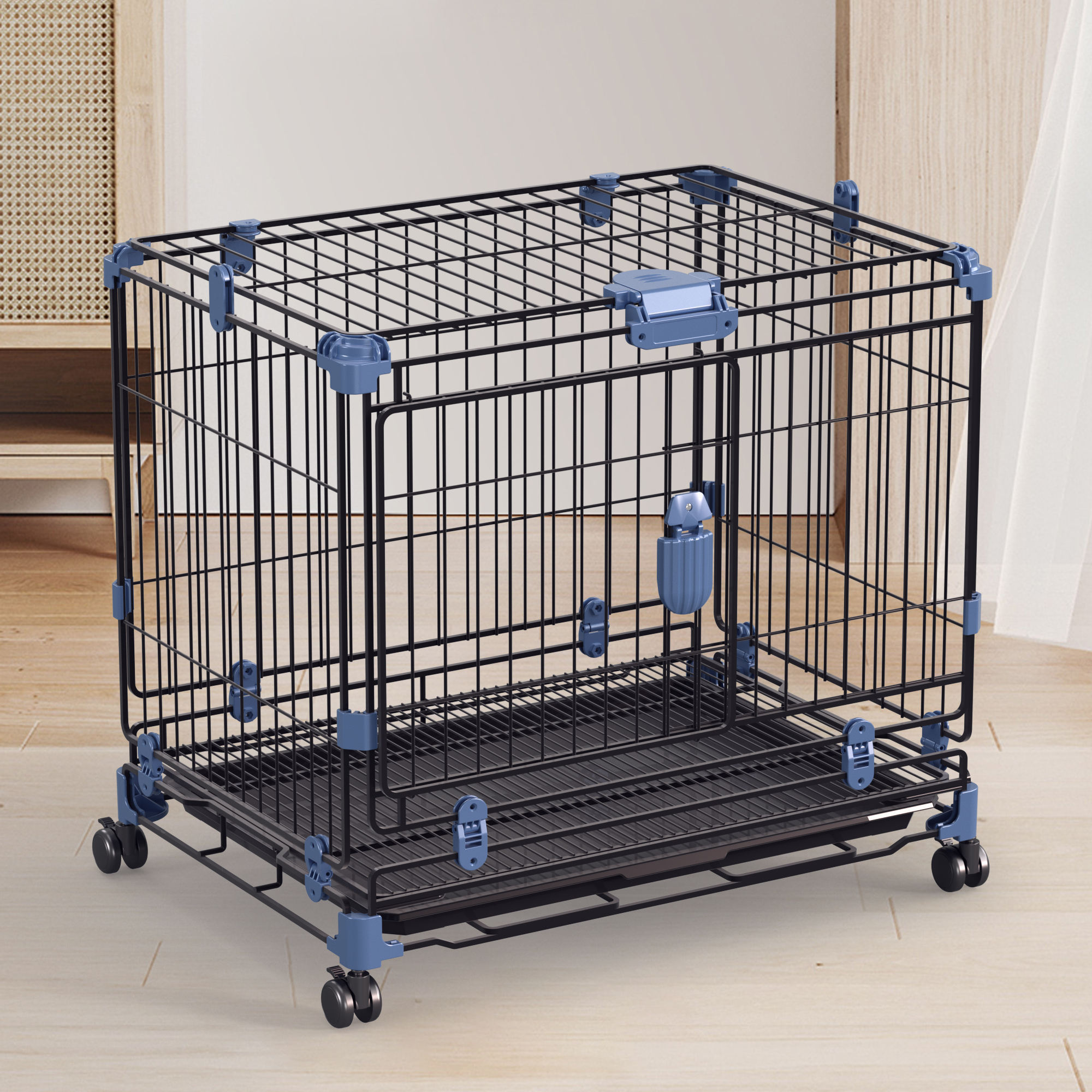 Stainless Steel Foldable Stackable Travel Pet Cages Metal Kennels for Dogs Cats Furniture Easy Carry Multi-Colors