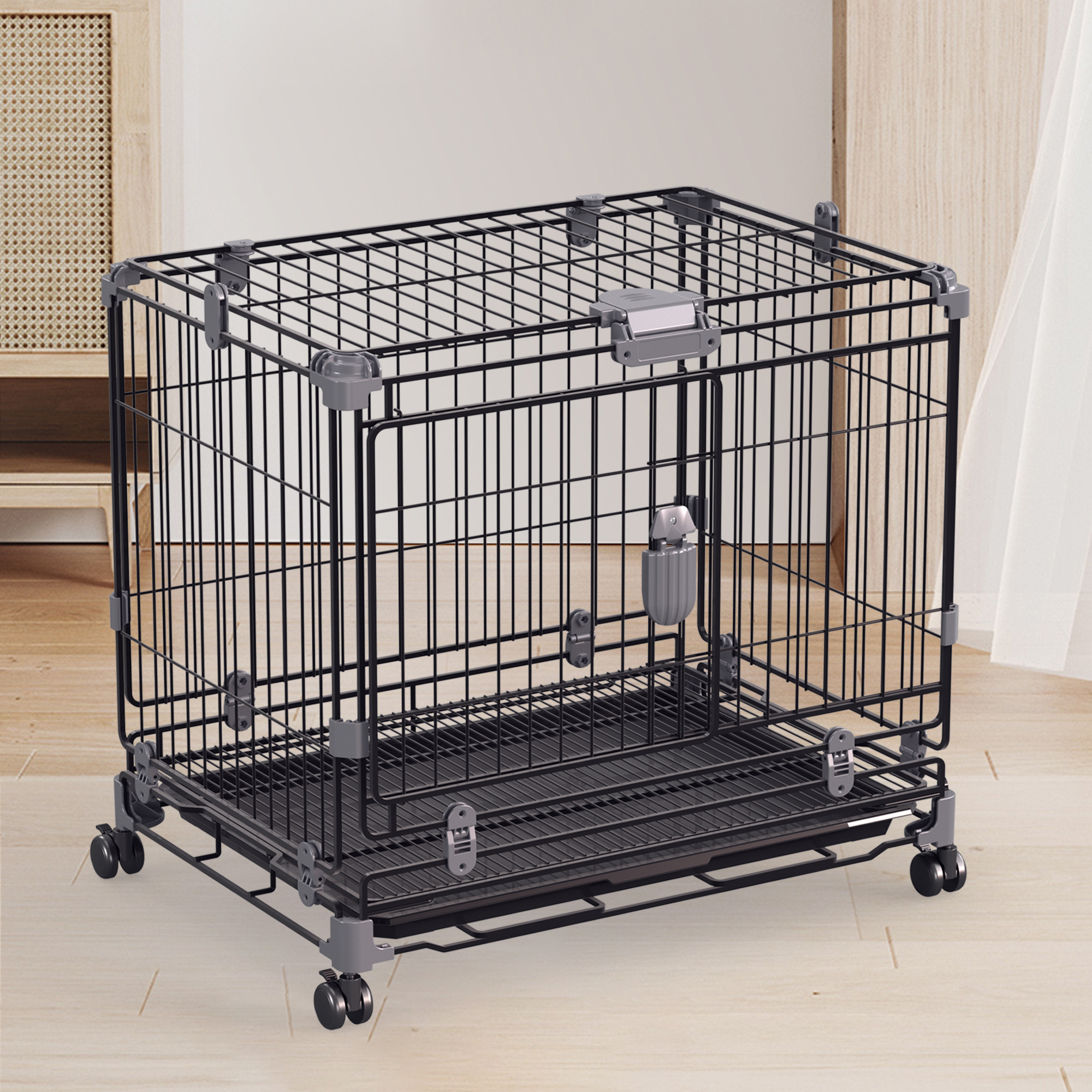 Stainless Steel Foldable Stackable Travel Pet Cages Metal Kennels for Dogs Cats Furniture Easy Carry Multi-Colors