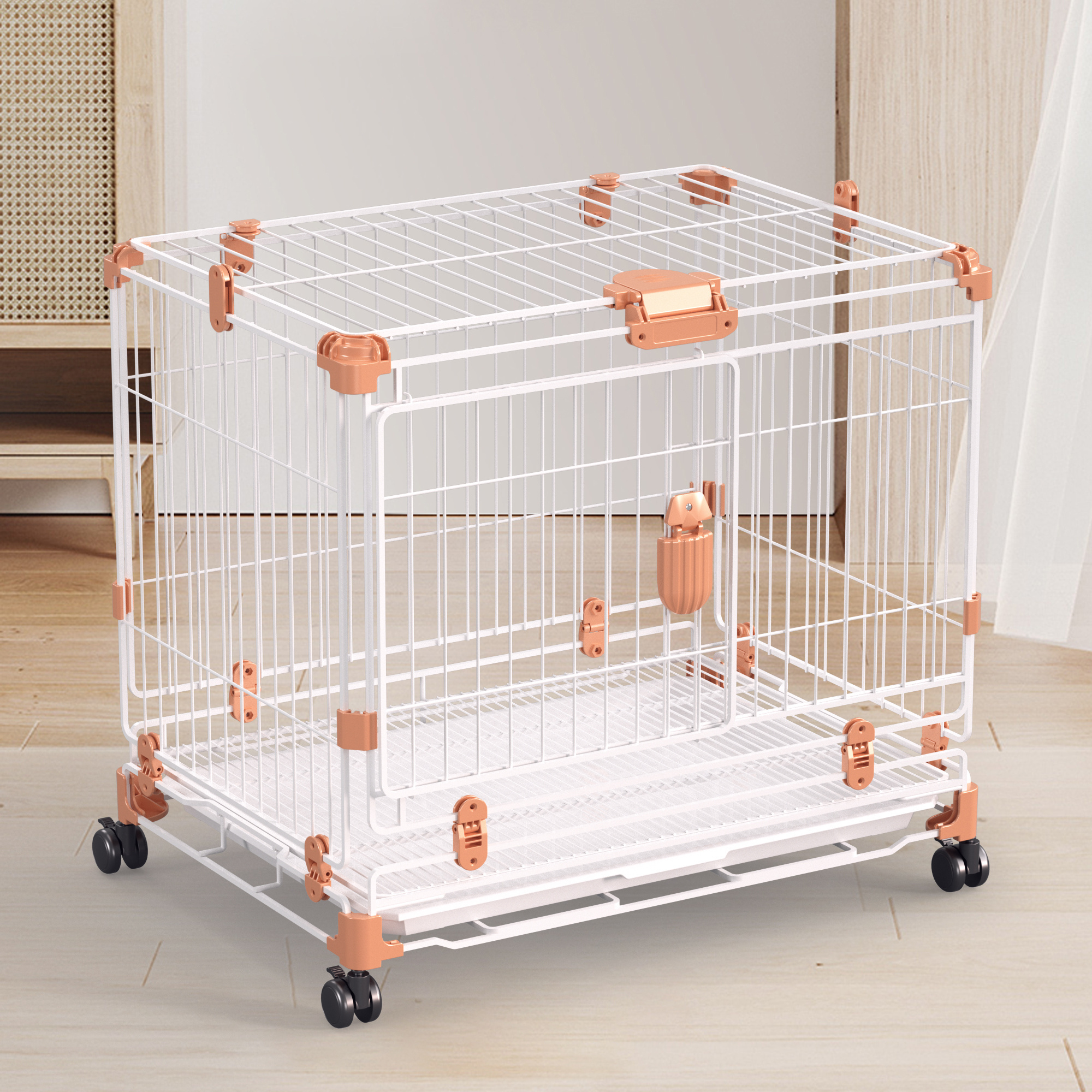 Leisure Pet Cages Dog kennel Indoor Collapsible Cat Transport Carrier Cage Universal Wheel with Manual Valve