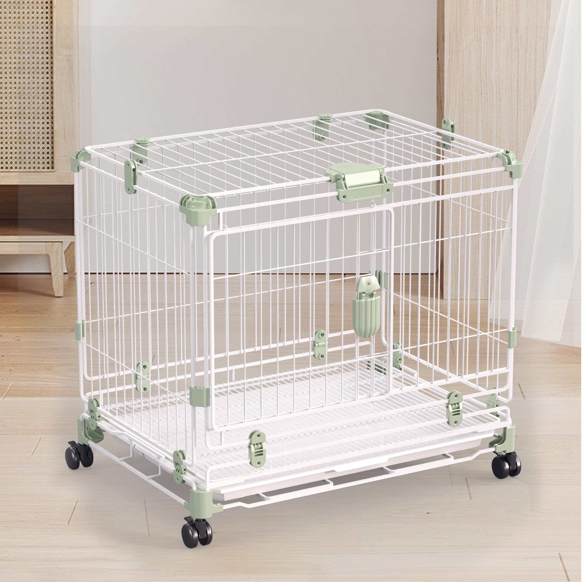 Leisure Pet Cages Dog kennel Indoor Collapsible Cat Transport Carrier Cage Universal Wheel with Manual Valve