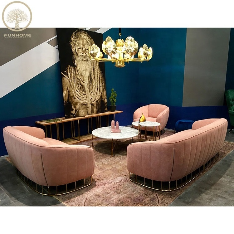 Wholesales Factory Direct Sale Modern Design Furniture Pink Velvet Corner Sofa Set Fabric Sofa  Living Rooms Furniture