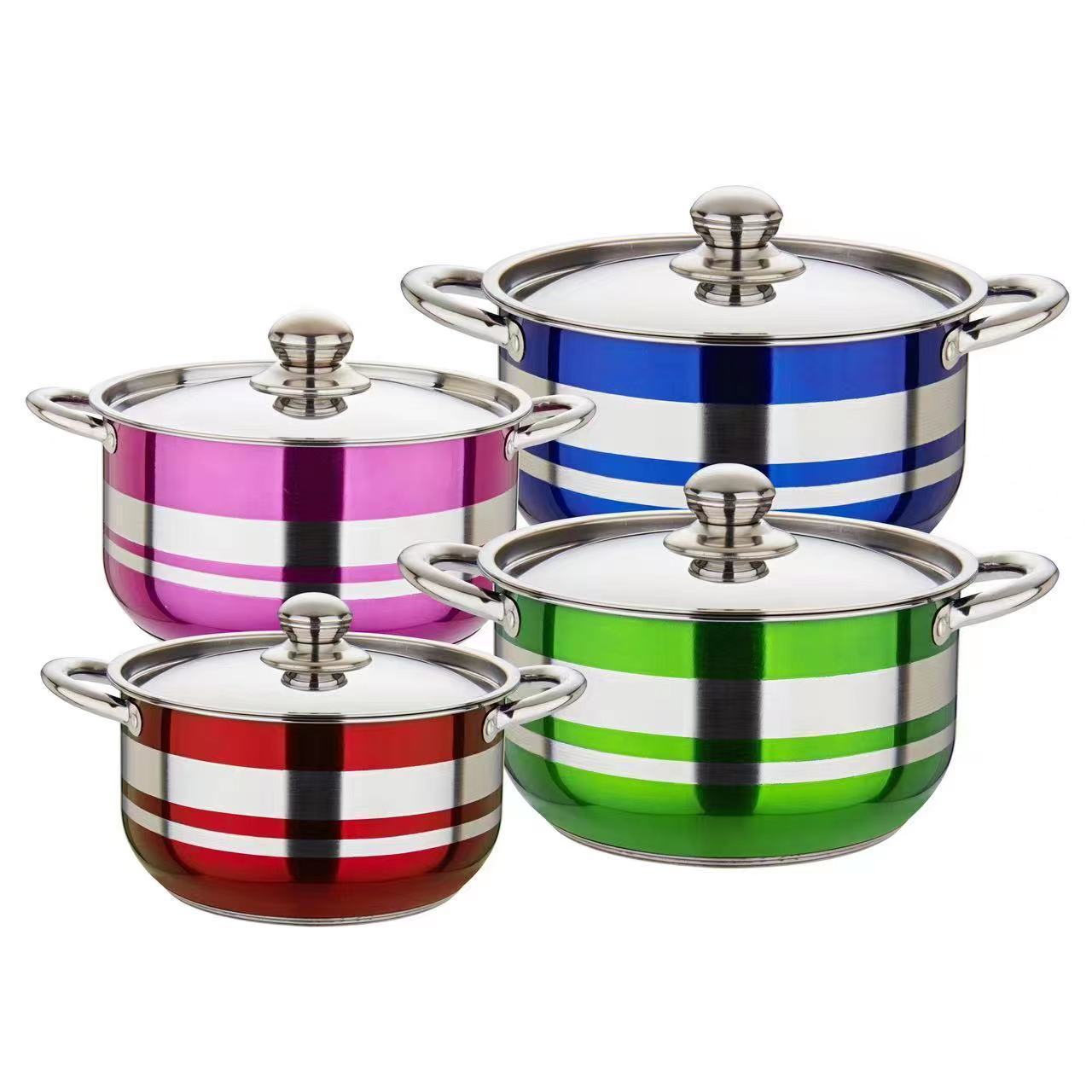 Wear and drop resistant kitchen utensils set cookware pots natural color non stick stainless steel cooking pots