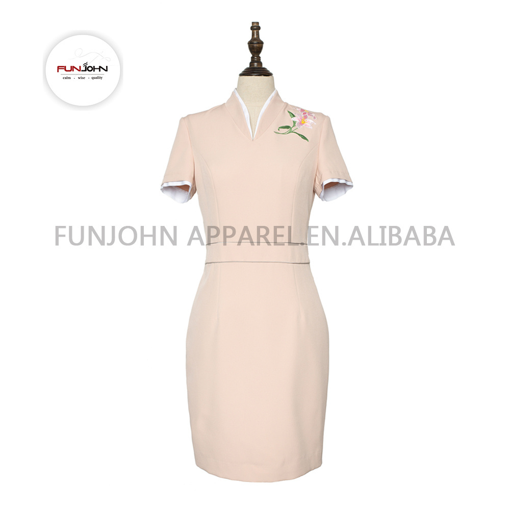 Chinese Qipao design ODM Logo Stewardess Singapore Airline Airport Uniforms For Women