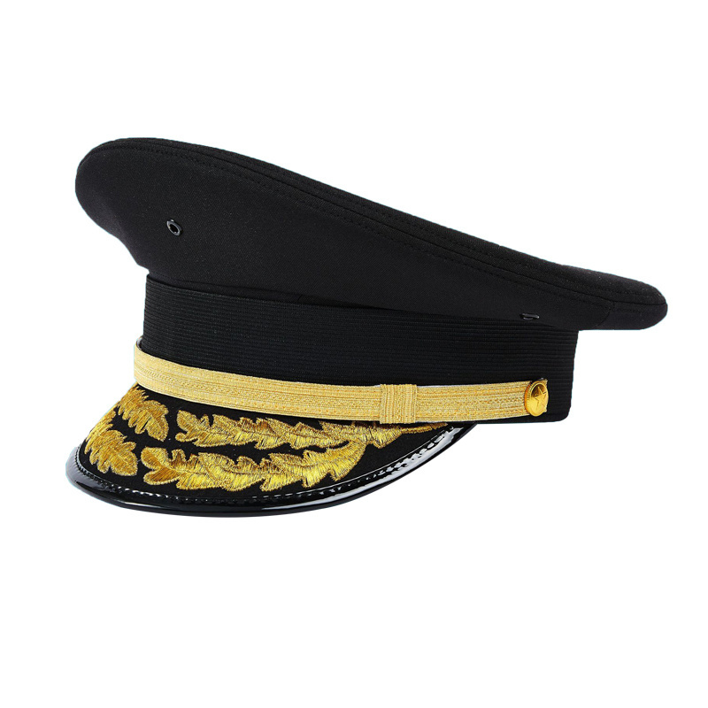 Hot Sale Custom Cheap High Quality Officer Visor Hat With Gold Wire Embroidery Badge Oem Uniform Hats Merchant Visor Hat