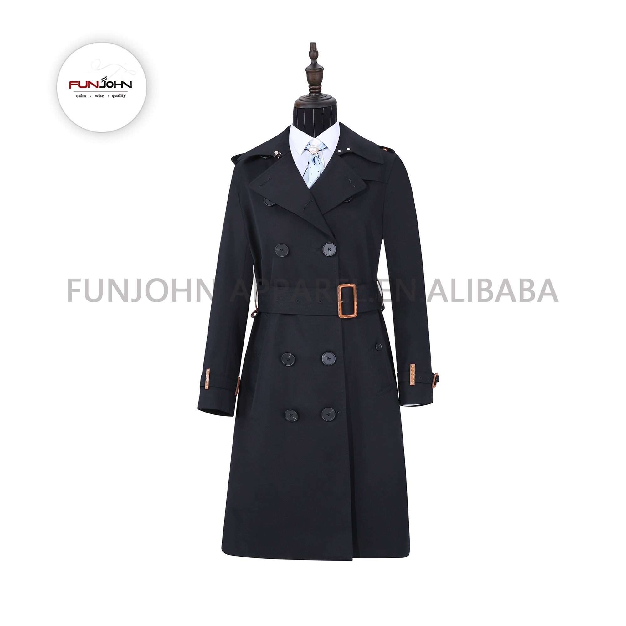 Spring Office Khaki Classic Long Uniforms Turn-Down Collar Design Double Breasted Trench Coat For Women Ladies