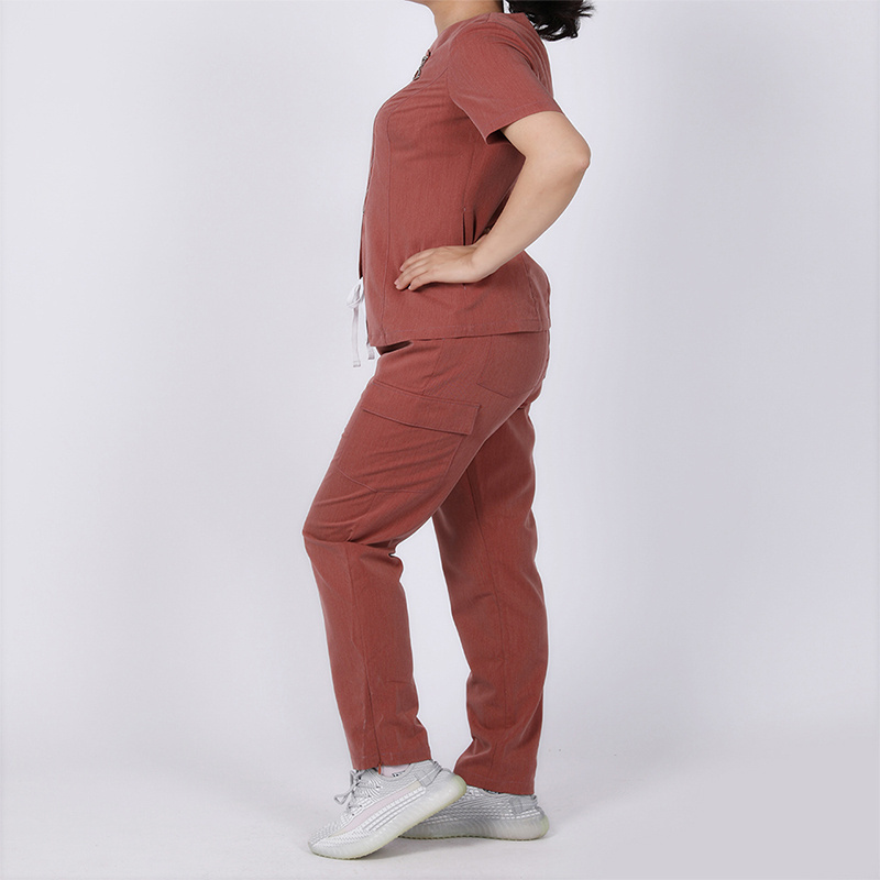 OEM Short Sleeve Sexy Nurse Scrubs Sets Tops Pants Hospital Medical Nursing Scrub Uniform with Zipper and Vent for Sale