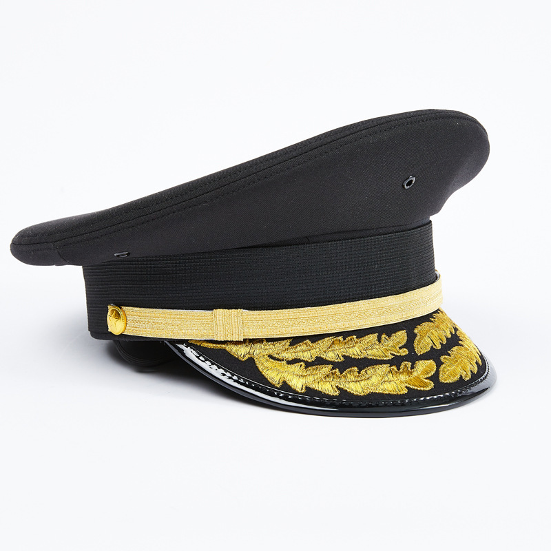 Hot Sale Custom Cheap High Quality Officer Visor Hat With Gold Wire Embroidery Badge Oem Uniform Hats Merchant Visor Hat