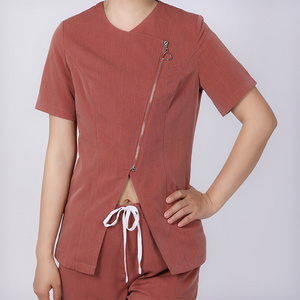 OEM Short Sleeve Sexy Nurse Scrubs Sets Tops Pants Hospital Medical Nursing Scrub Uniform with Zipper and Vent for Sale