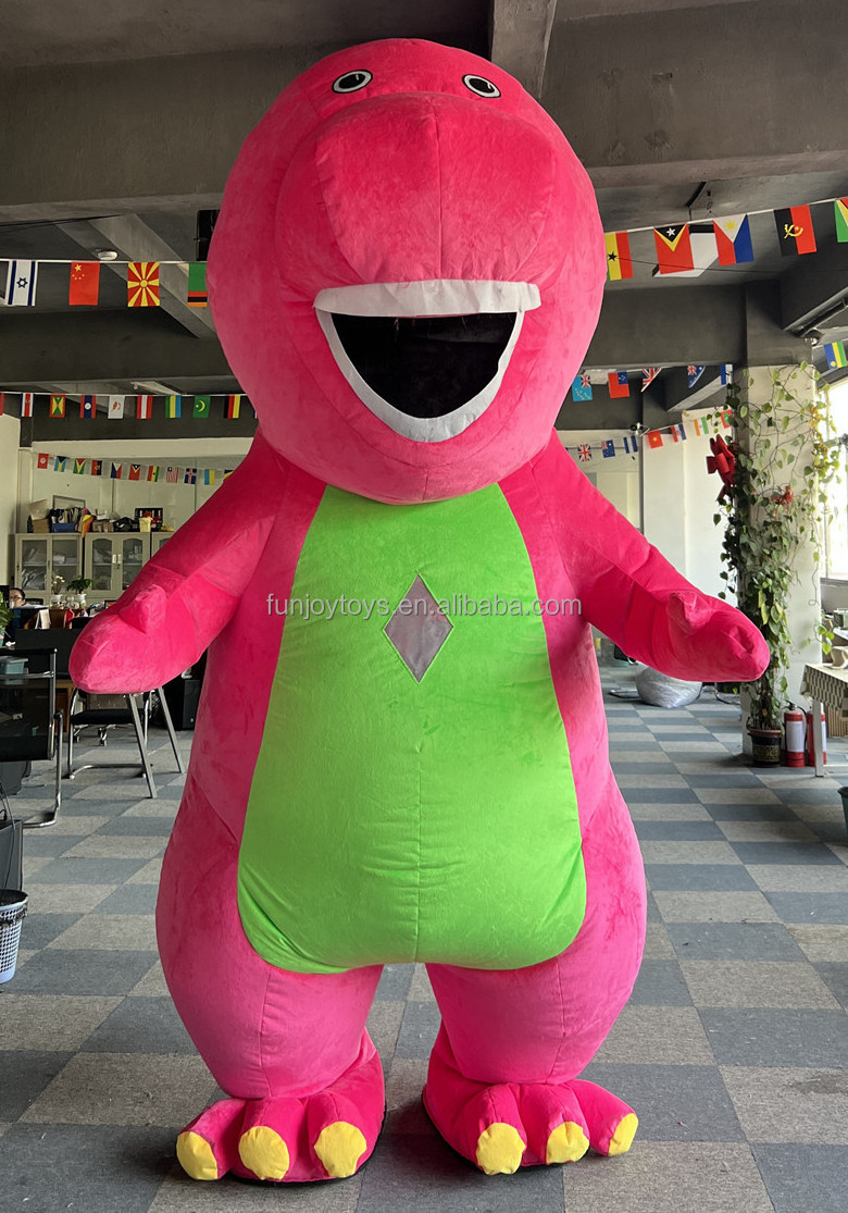 Cheap price inflatable mascot promotion adult cartoon pink barney inflatable mascot costume for sale