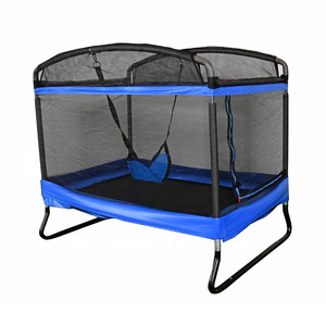 Funjump Kids 4X6 Feet Equipment Rectangle Trampoline with Swing Safety Fence for Toddler