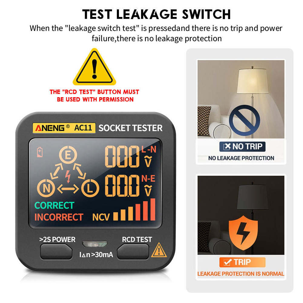 ANENG AC11 Digital Smart Socket Tester Voltage Test Socket Detector US/UK/EU/AU Plug Ground Zero Line Phase Check Rcd NCV test