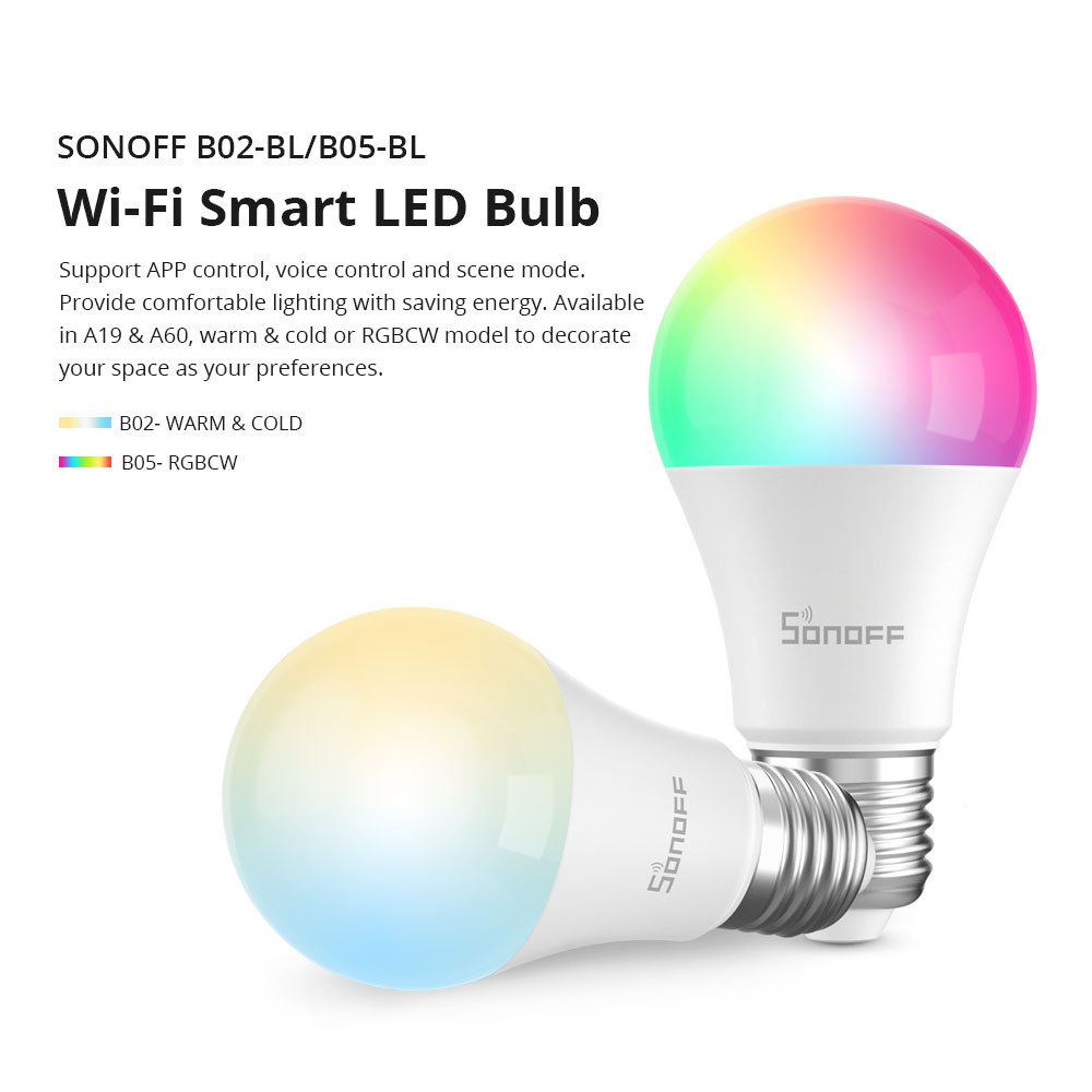 SONOFF B05-BL-A60 WiFi Smart LED Bulb E27 Dimmable RGB Lamp Bulbs 9W 220V-240V Smart Home eWeLink APP Control