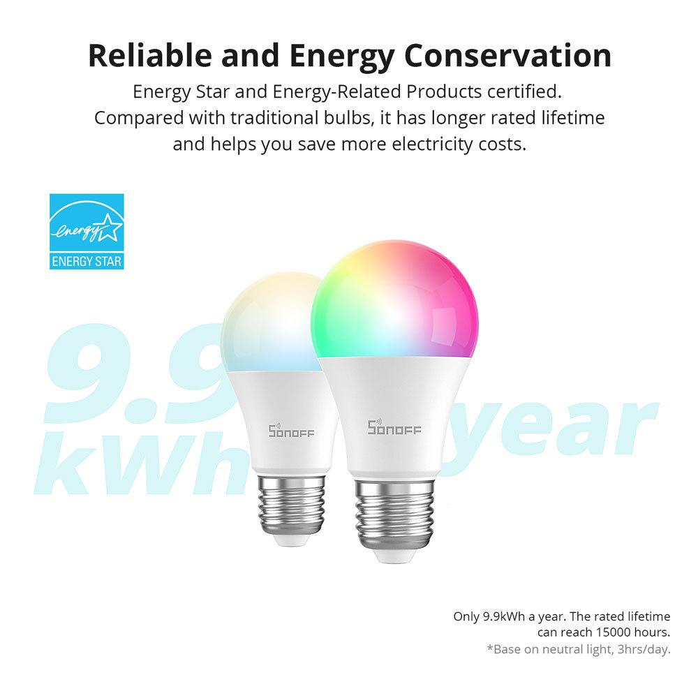 SONOFF B05-BL-A60 WiFi Smart LED Bulb E27 Dimmable RGB Lamp Bulbs 9W 220V-240V Smart Home eWeLink APP Control