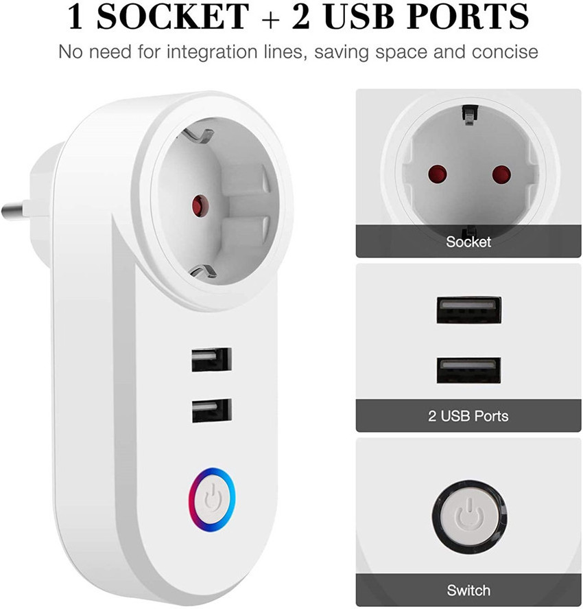 10A 16A US EU UK AU Israel BR WIFI Smart Socket With Dual USB Remote Control Timer Tuya Smart Life APP Support Alexa Google