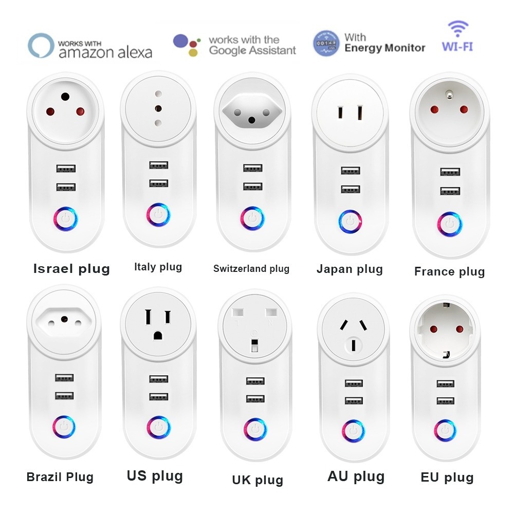 10A 16A US EU UK AU Israel BR WIFI Smart Socket With Dual USB Remote Control Timer Tuya Smart Life APP Support Alexa Google