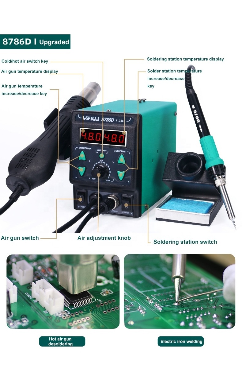 YIHUA Upgraded Version 8786D I 2 in 1 Soldering Station with Hot Air gun