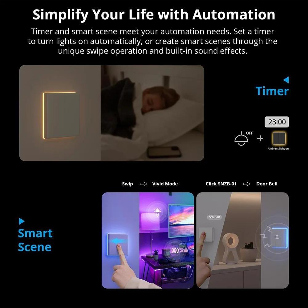 SONOFF T5 Wi-Fi Smart Wall Switch 120 Type Full Touch Access LED Light Multi-Sensory eWeLink Remote Control via Alexa Google