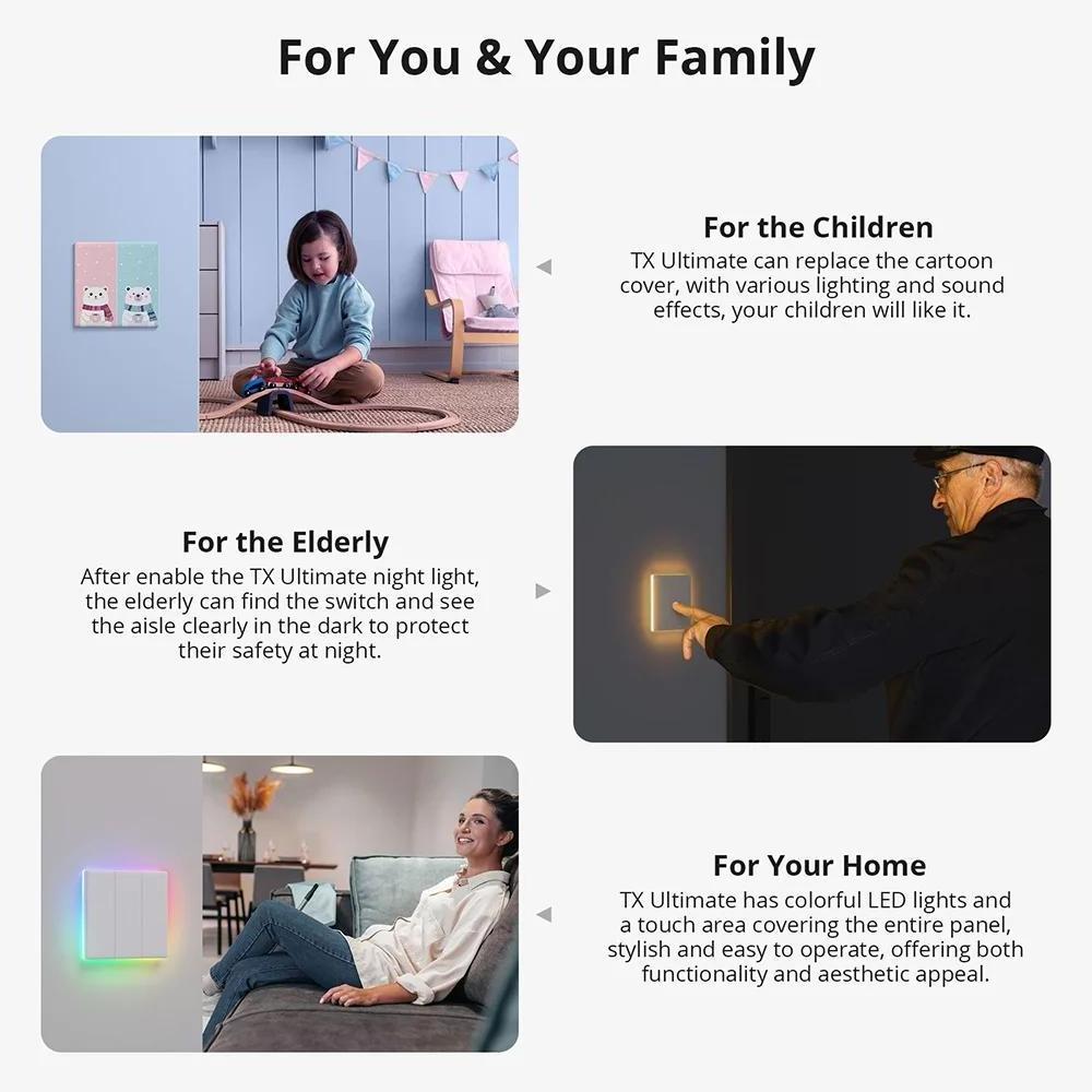 SONOFF T5 Wi-Fi Smart Wall Switch 120 Type Full Touch Access LED Light Multi-Sensory eWeLink Remote Control via Alexa Google