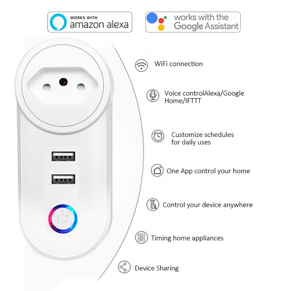 10A 16A US EU UK AU Israel BR WIFI Smart Socket With Dual USB Remote Control Timer Tuya Smart Life APP Support Alexa Google