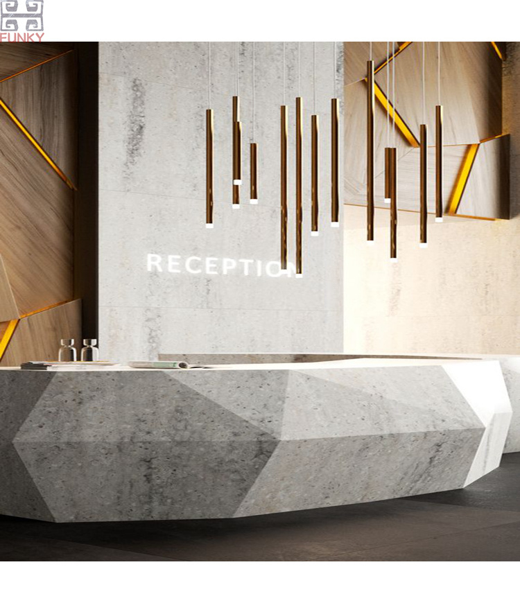 Exclusive geometric round shape design Solid Surface maple reception desk