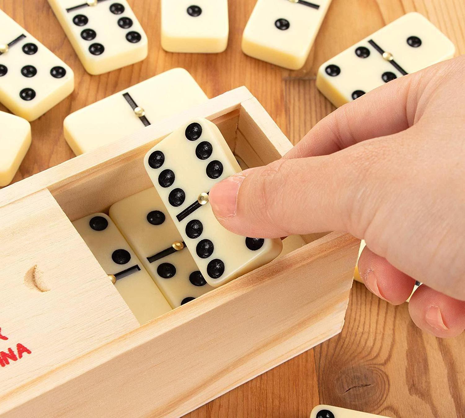 HOT SALES DOUBLE SIX DOMINOES GAME SET WITH WOODEN CASE FOR TABLE TOP KIDS TOYS 2023