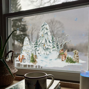 Funlife Animals Playing in The Snow Double Sided Stained Window Film 3 Layers Printing Window Stickers for Bedroom Glass Decor