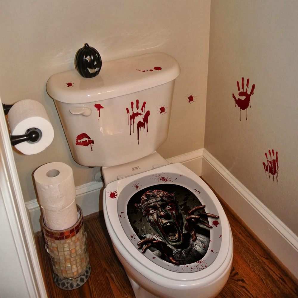 Funlife HTT003 screaming zombie and bloody hand halloween toilet seat decorative sticker