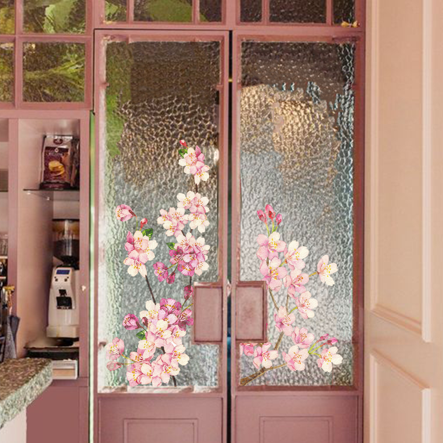 Funlife Watercolor Floral Cherry Blossom  Window Clings, Stained Double Sided Window Decals for Glass Windows Door Decor