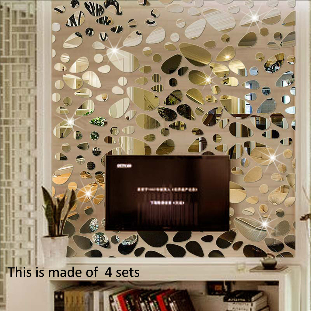 FUNLIFE Mirror Sticker Decal Peel and Stick Wall Sticker Decoration  3D Cobblestone  Mirror Decal Wall for Home Decoration