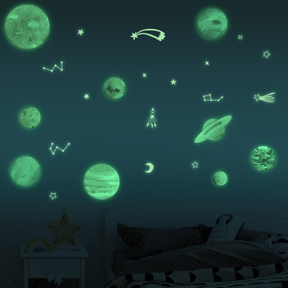 Funlife Luminous Solar System Stickers Glow In The Dark Big Bright Glowing  Stars and Planets for Kids Room and Nursery Decor