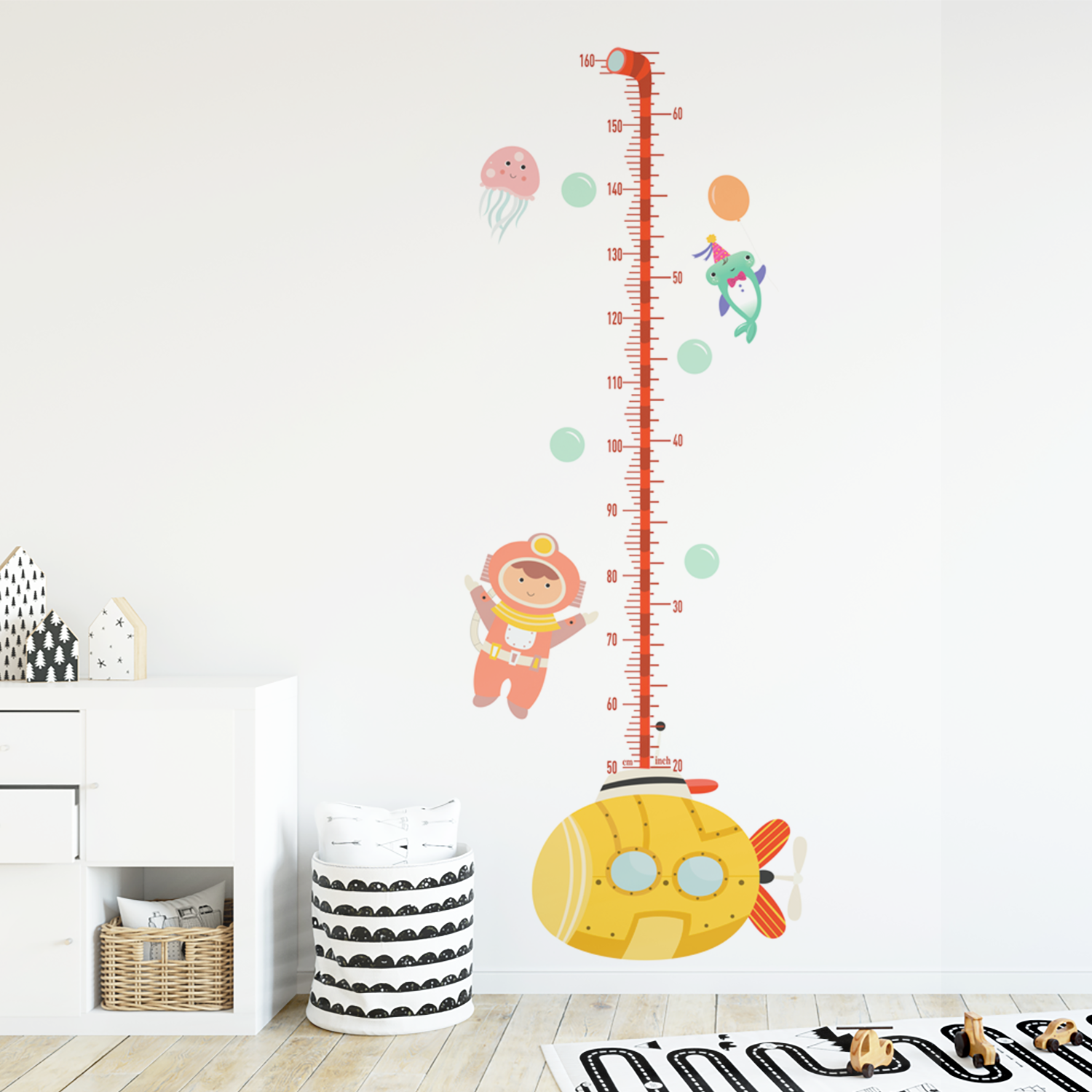 Funlife Growth Chart Ocean Adventures Children's Height Ruler Submarine Wall Stickers for Kids Room Playroom Home Decoration