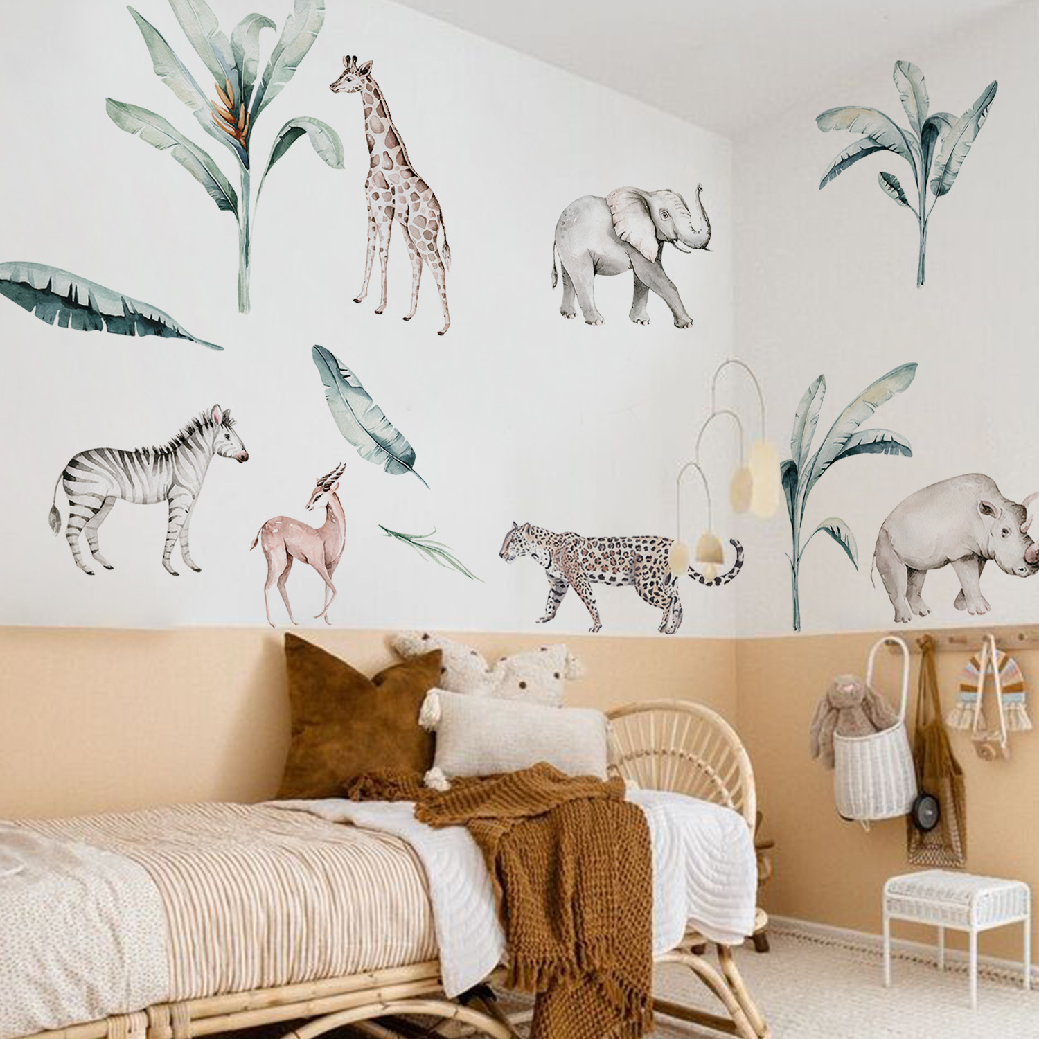 Funlife BDEWS005  rhinoceros giraffe leopard jungle animals theme wall decoration decals wall sticker