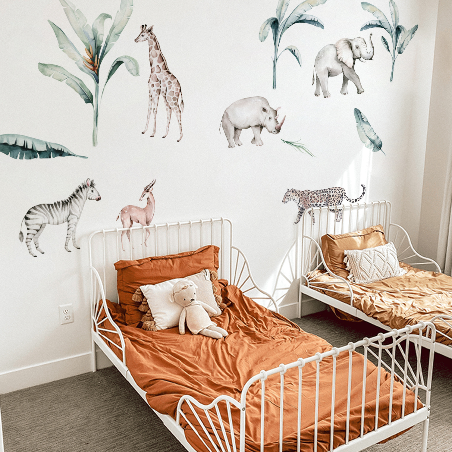 Funlife BDEWS005  rhinoceros giraffe leopard jungle animals theme wall decoration decals wall sticker