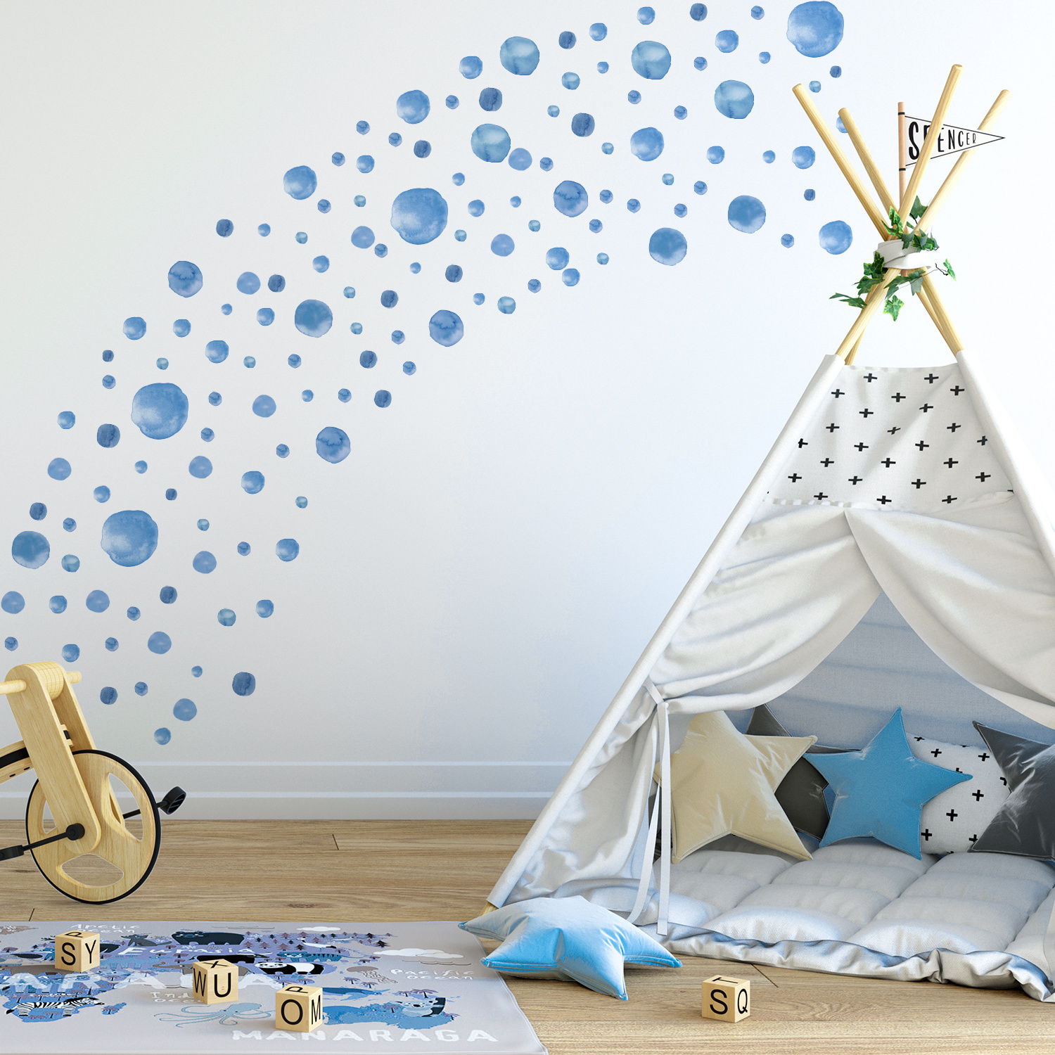 Funlife MEDWS008 Blue Polka Dots home decor wall stickers nursery room wall decoration sticker