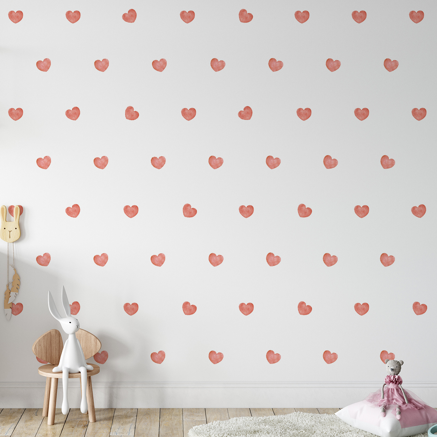 Funlife MEDWS024 Watercolor Light Red Heart Pattern Wall Decals Nursery room Wall Sticker