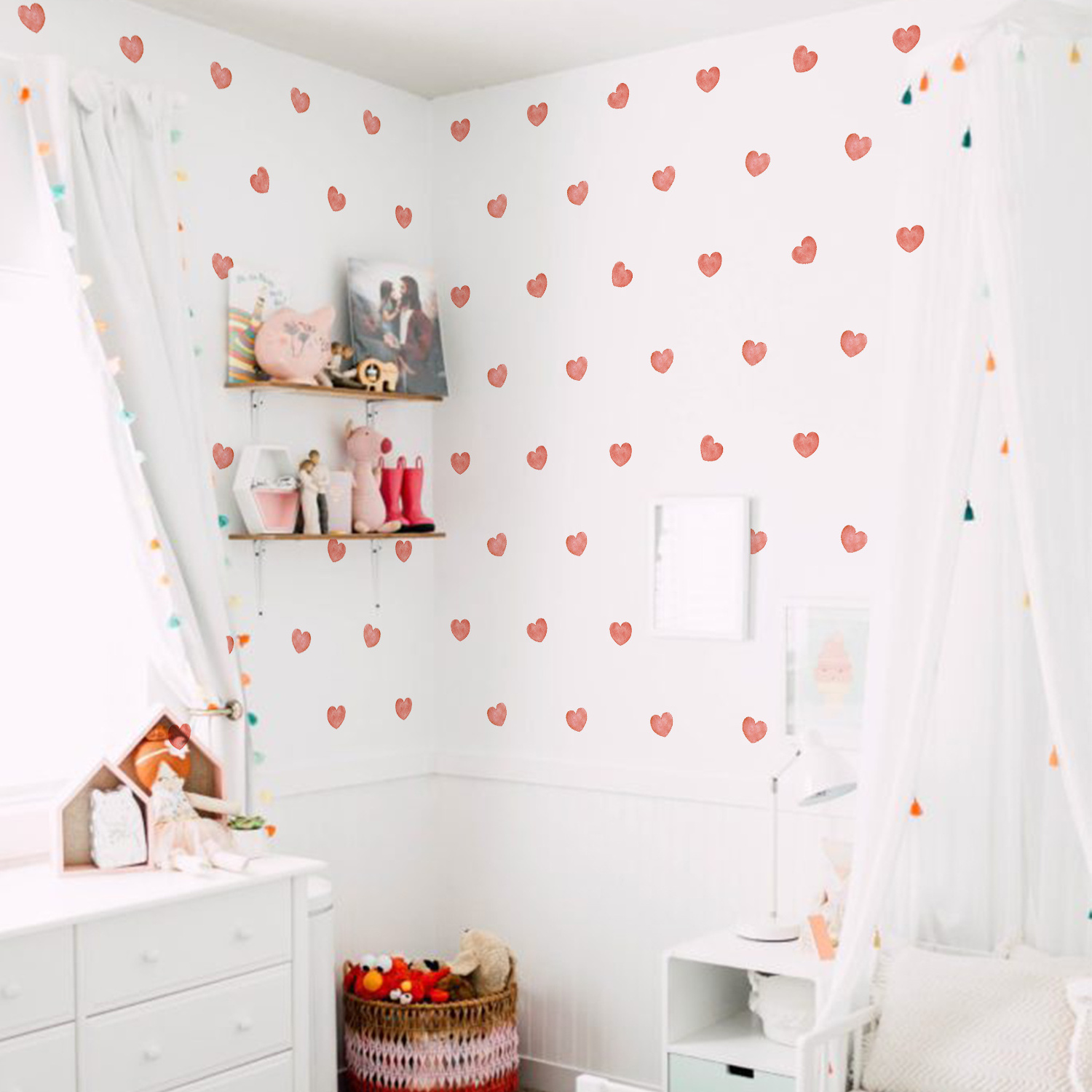 Funlife MEDWS024 Watercolor Light Red Heart Pattern Wall Decals Nursery room Wall Sticker