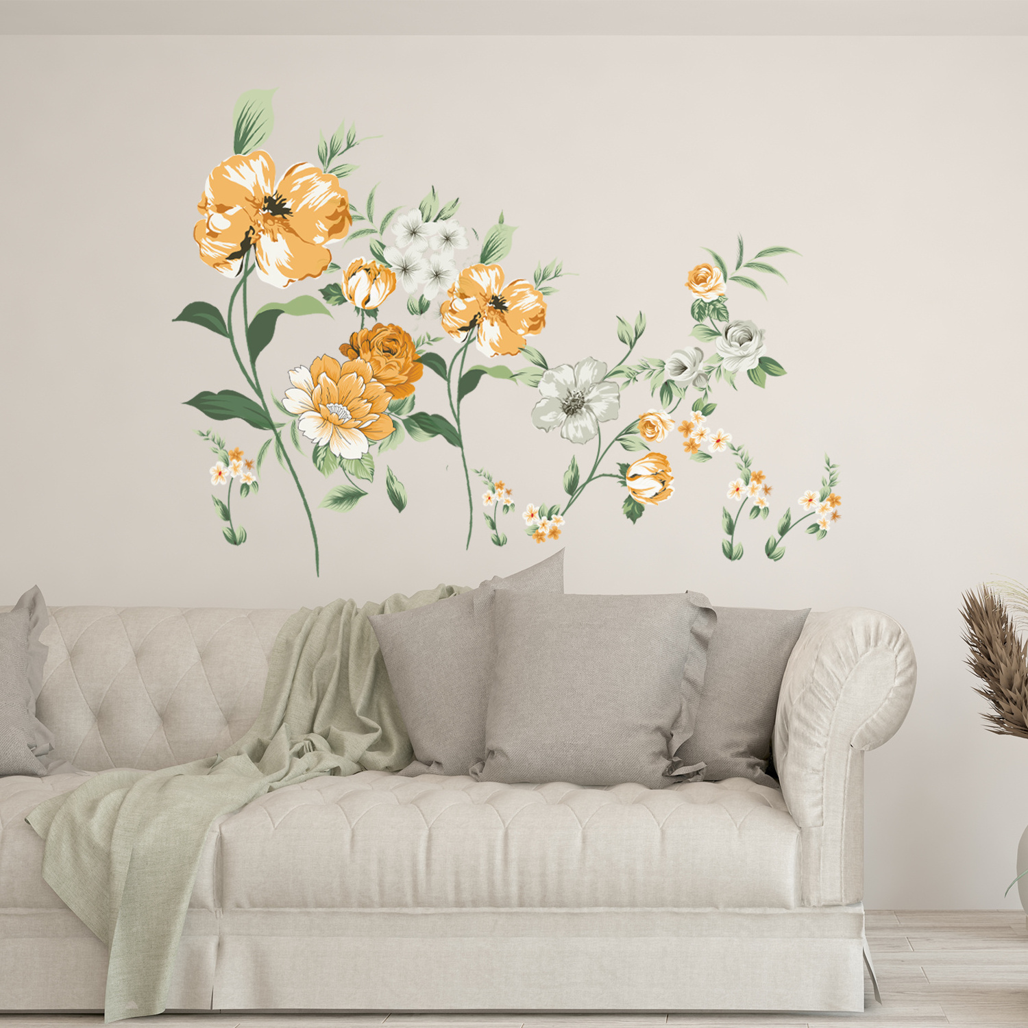 Funlife  FWS005 Large yellow floral combination wall decal living room decoration wall sticker