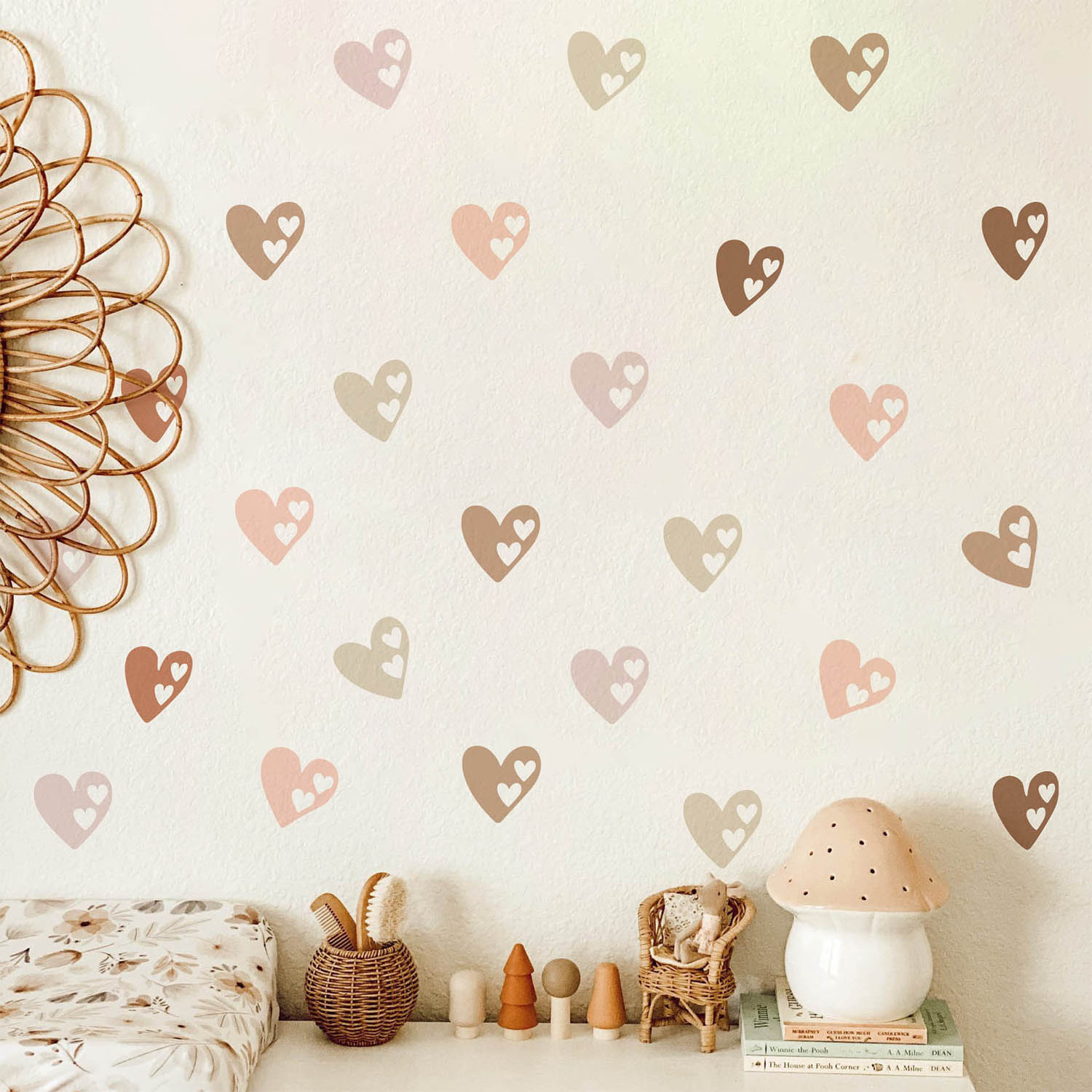 funlife 36 Pcs Heart Stickers Wall Decals, Peel and Stick Cute PVC Kids Wall Art Boho Decor for Daughters Room Bedroom Nursery