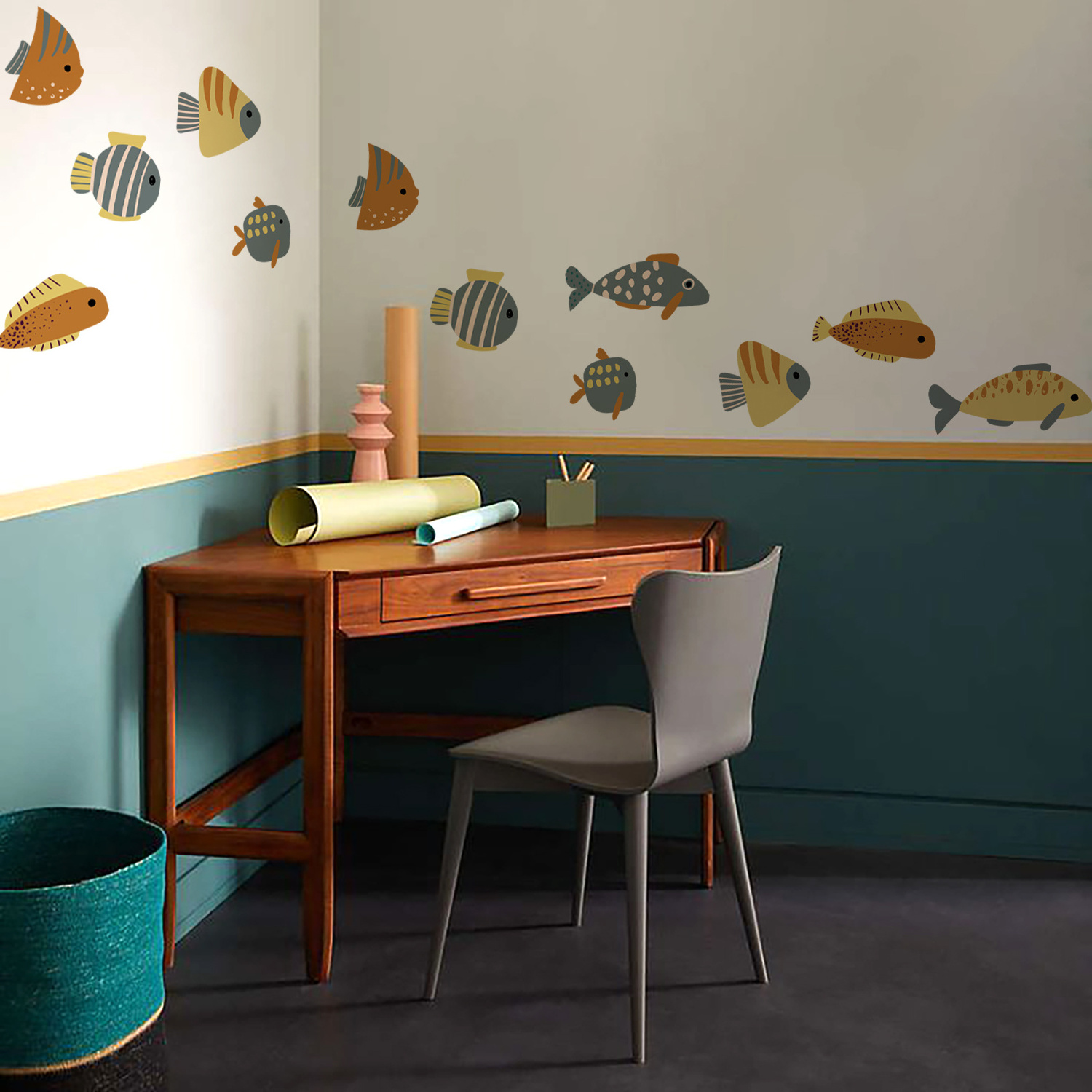 Funlife Mid Century Modern  Wall Decals Ocean Fish Wall Stickers Kids Wall Stickers for Kids Nursery Room Decor