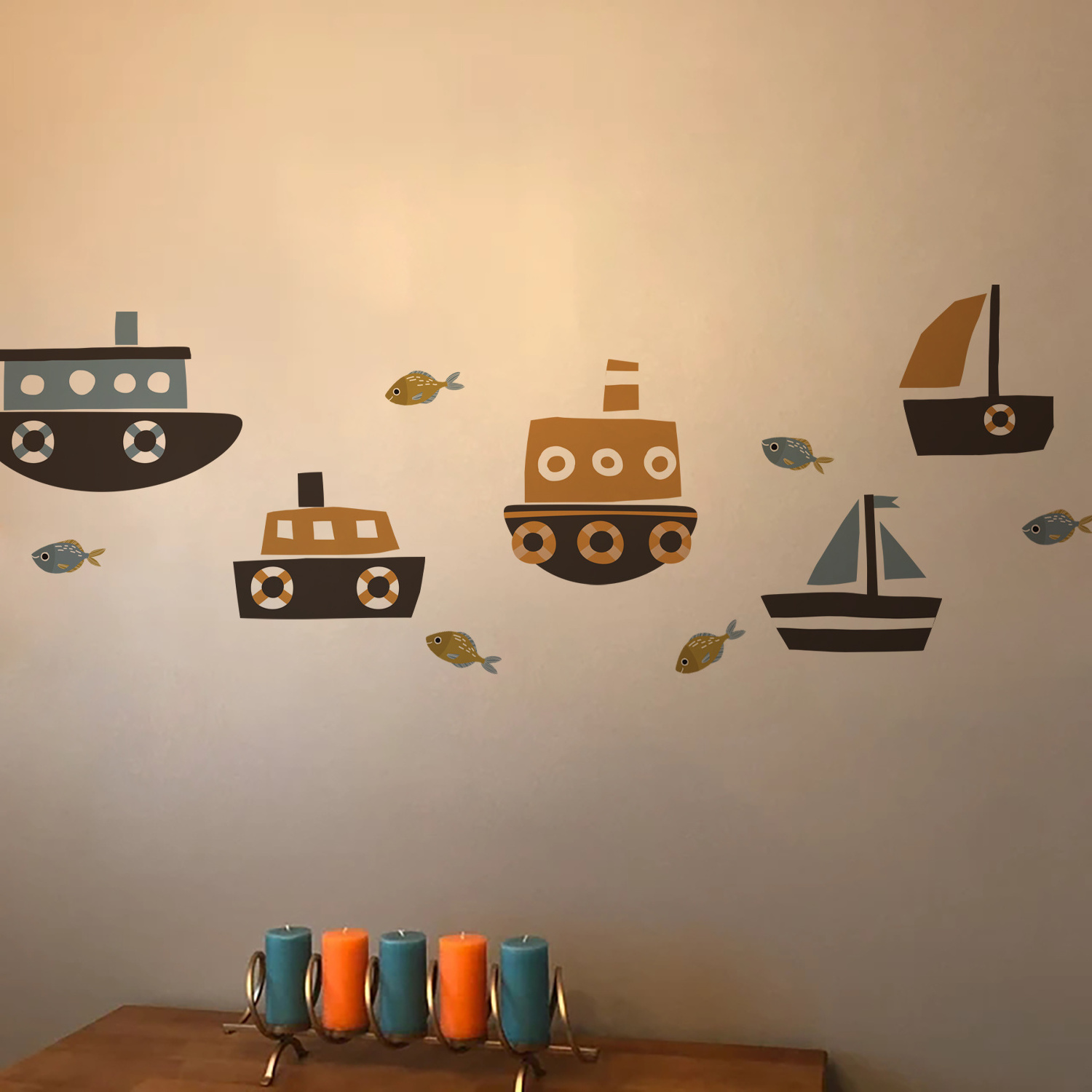 Funlife Ocean Boat Fish Wallpaper Fairy Tale Town Wall Sticker Children's Room Decoration Kindergarten Background Wall Decal