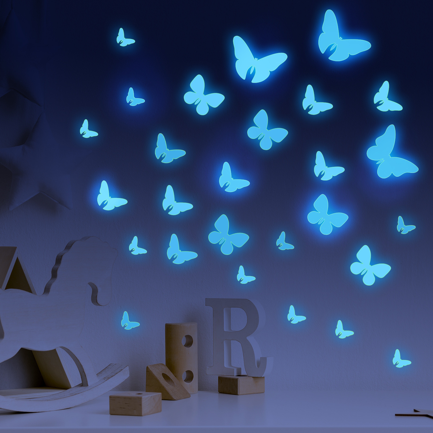 Funlife GR001 multicolored butterfly luminous wall decals DIY kids room glow in dark wall stickers