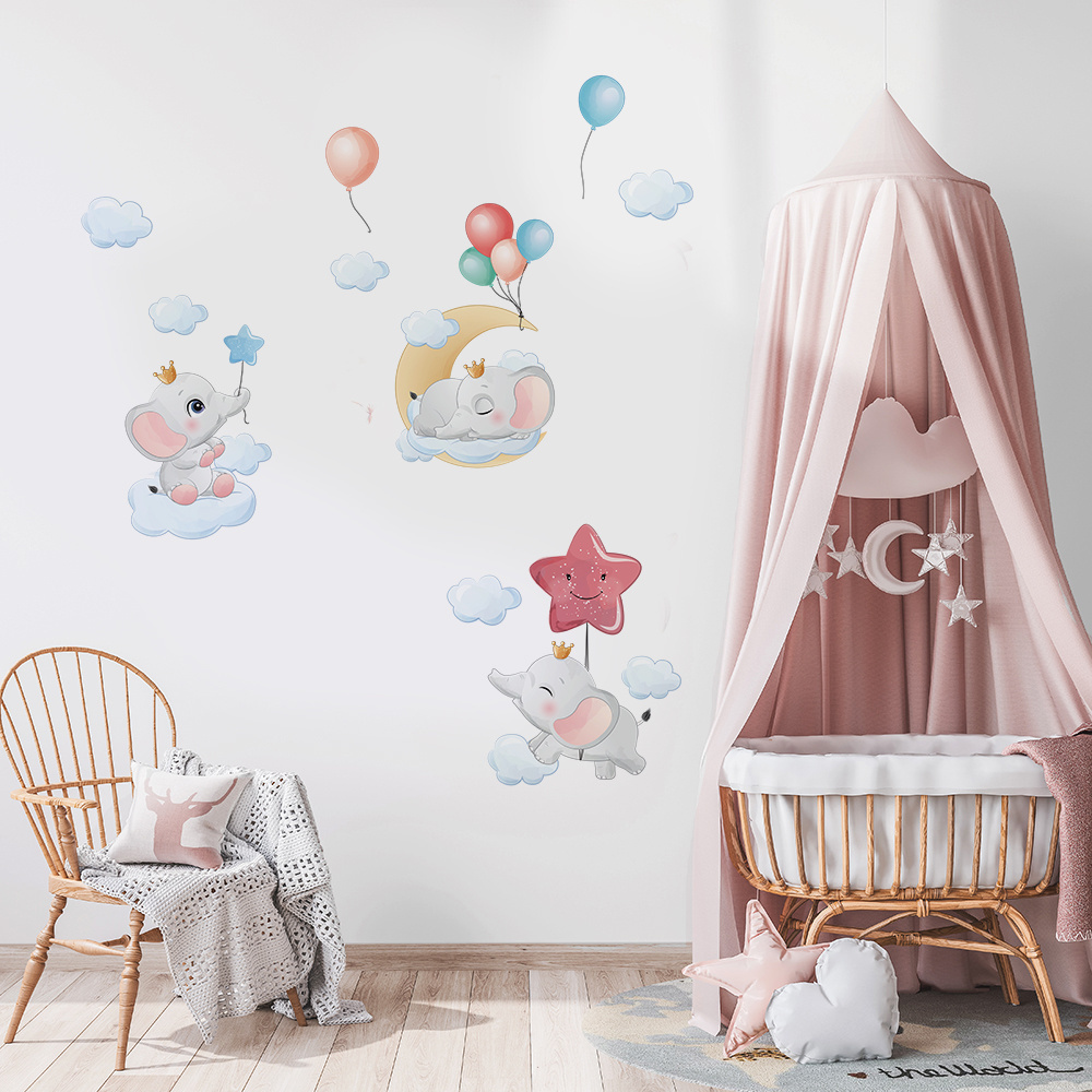 Funlife Cartoon Wall Stickers Elephant Balloon Animals Wall Decals for Kids Home Decoration Rabbit Digital Printing PVC Sticker