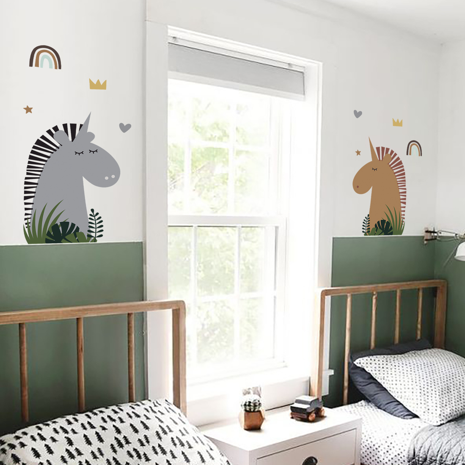 Funlife Mid Century Modern rainbow unicorn wall decal peel and stick art wall sticker for kids playroom and nursery decoration