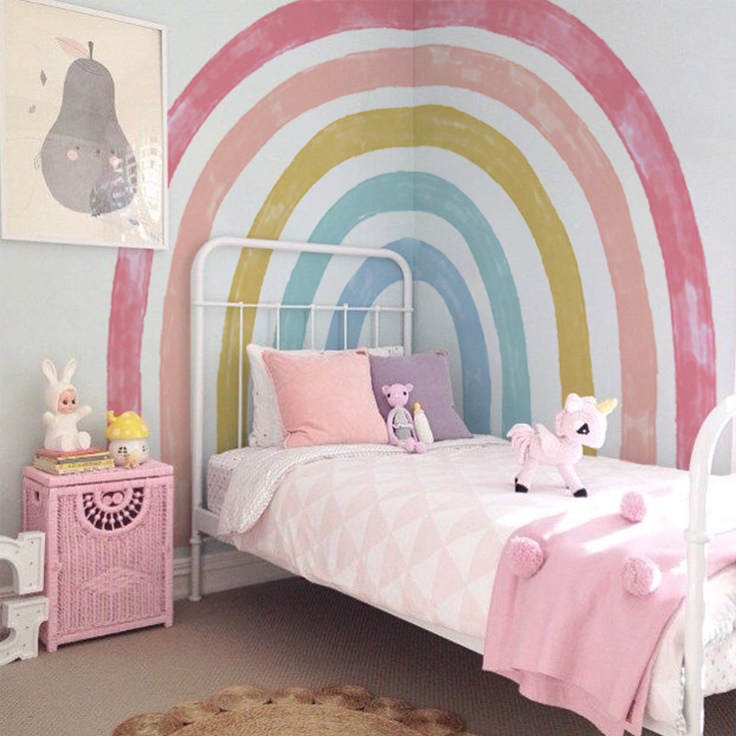 Funlife WMFKD047 Watercolor Colorful Rainbow Wall Mural Living Room Baby Playroom Wall Decals