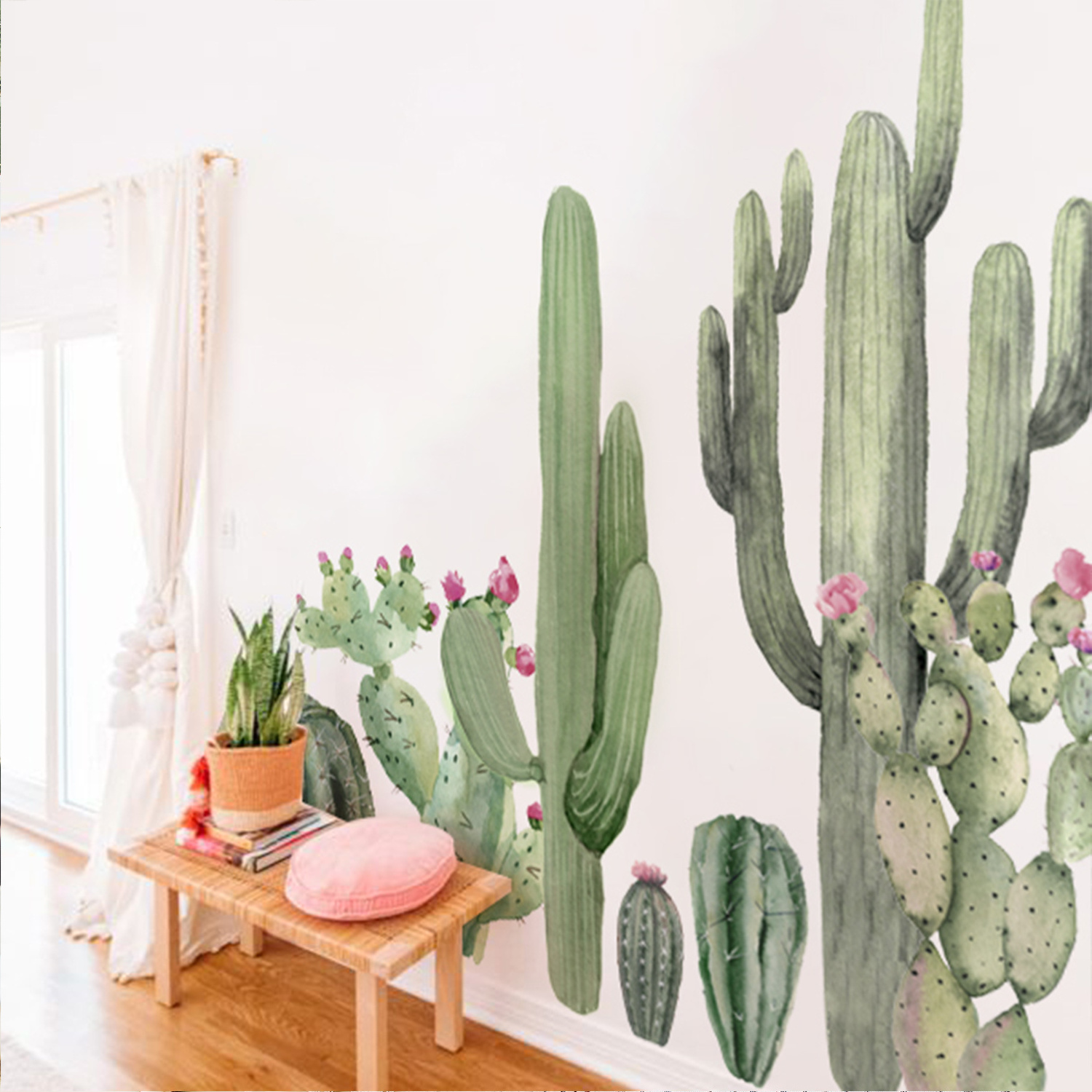 Funlife WMFKD066 fabric golden barrel cactus murals  boho cactus garden sagura wall stickers