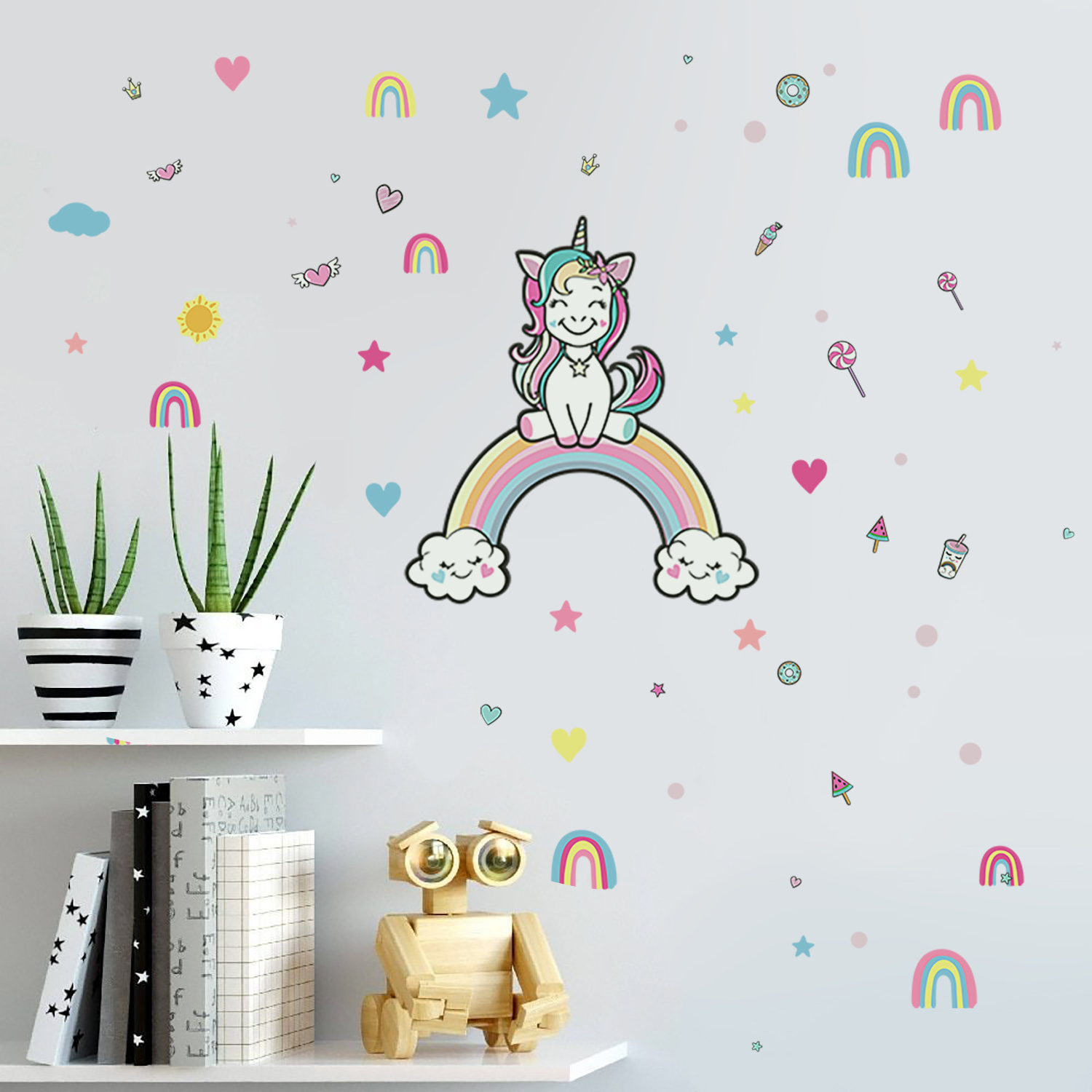 Funlife GN003 cute unicorn on the rainbow glow in dark luminous wall stickers nursery room wall decoration